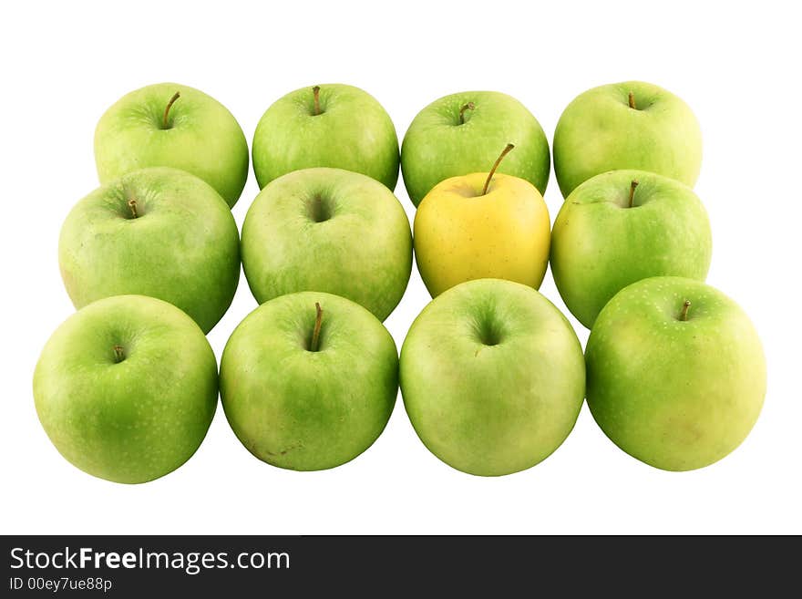 Green apples and a yellow one