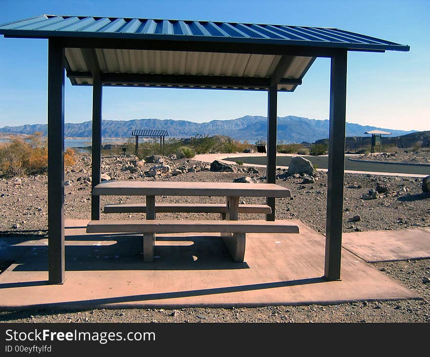 Sheltered picnic area at Lake Mead National Recreation Area, Nevada