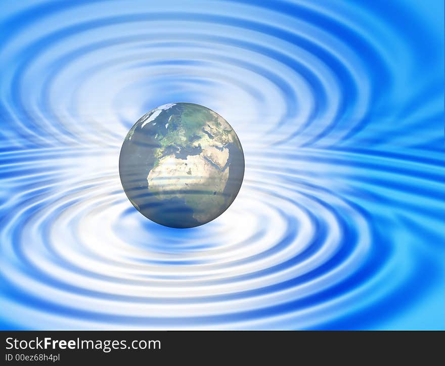 World concept between blue and white ripples. World concept between blue and white ripples