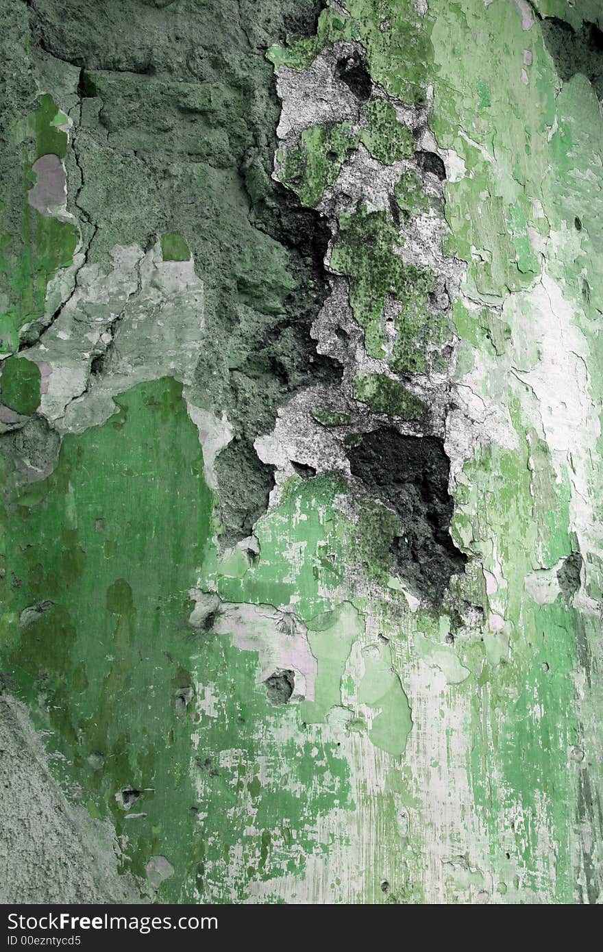 Grunge wall with peeling paint in green