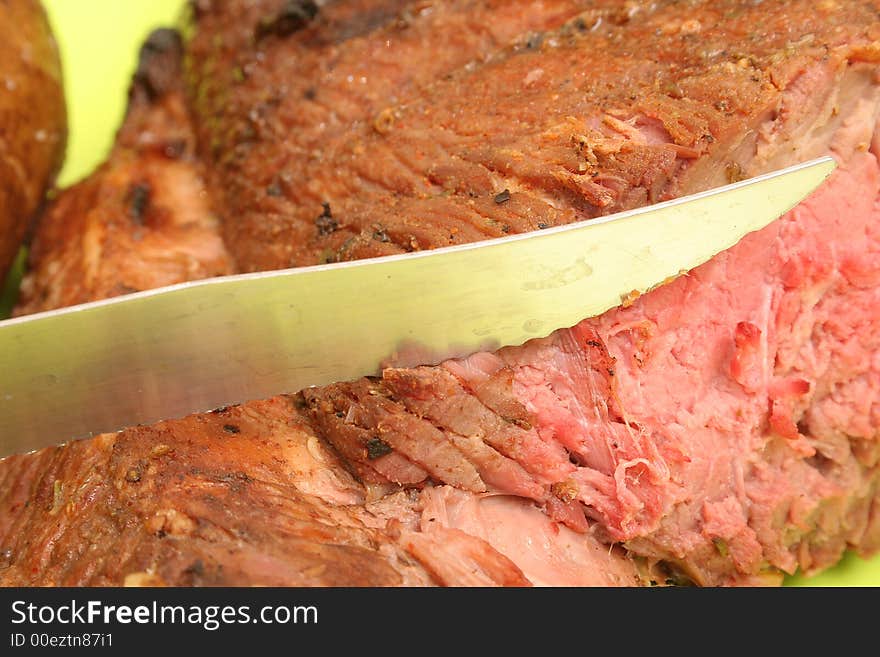 Cut steak upclose