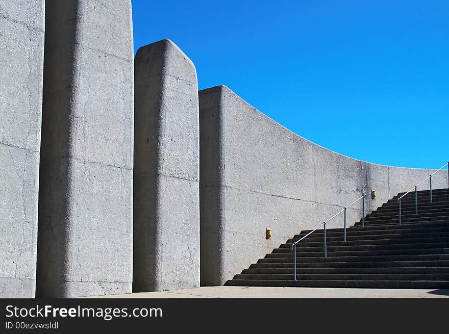 Stairs next to Afrikaans Language Monument shot on blue sky background in Paarl, Western Cape, South Africa