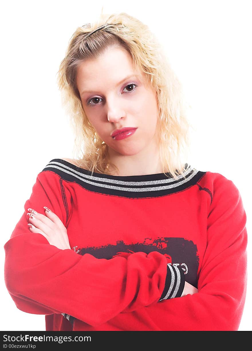 Young teenage girl isolated on white background