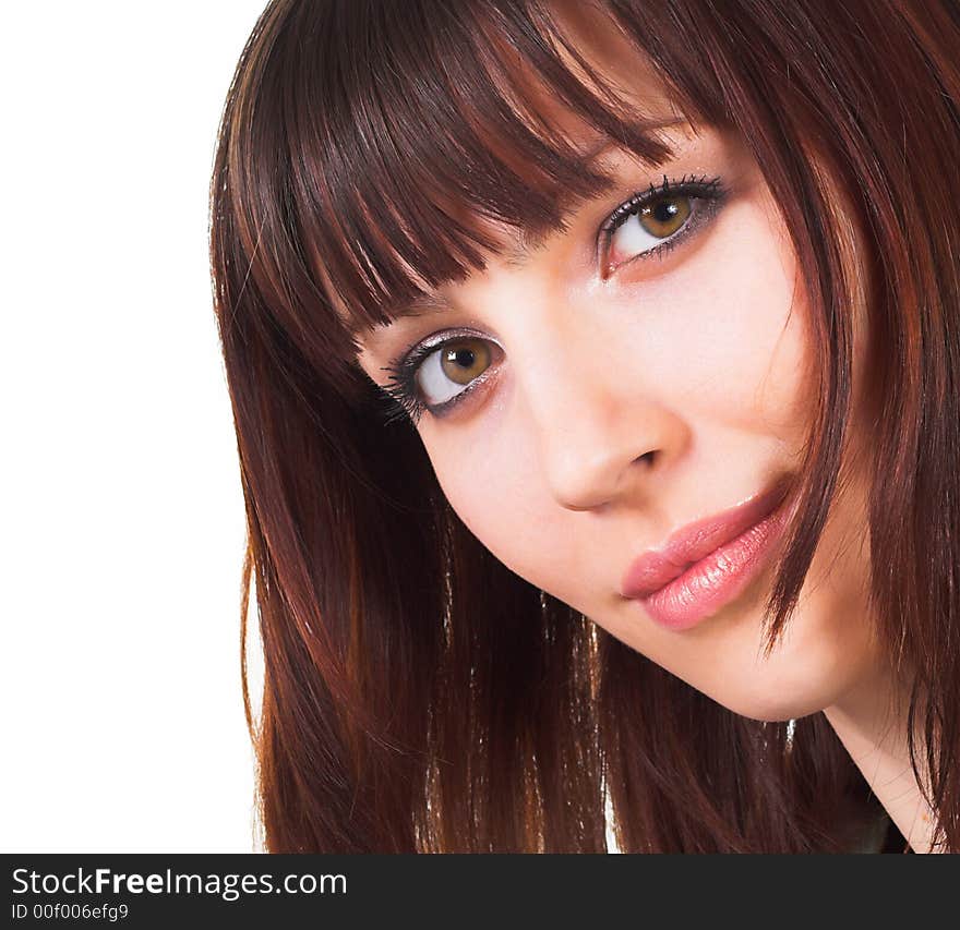 Close-up of a beautiful face isolated on white background