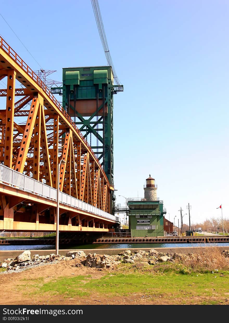 The lift bridge over the access canal to the harbor and the steel companies						
from Hamilton.