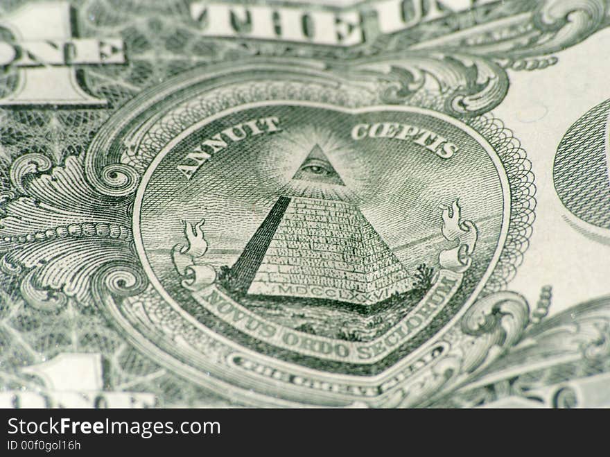 Pyramid on one dollar bill. The Great Seal of Freemasons. Pyramid on one dollar bill. The Great Seal of Freemasons.