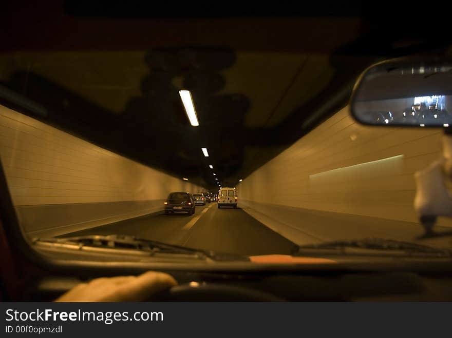 Driving through the tunnel with the entrance in my mirror.