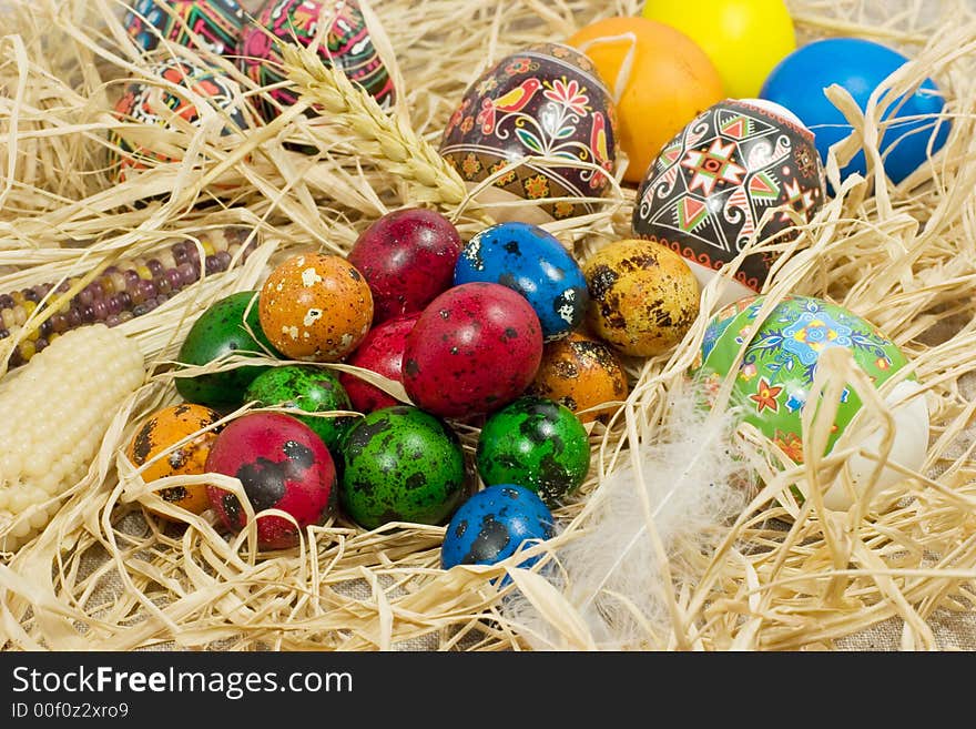 Easter eggs in straw nest