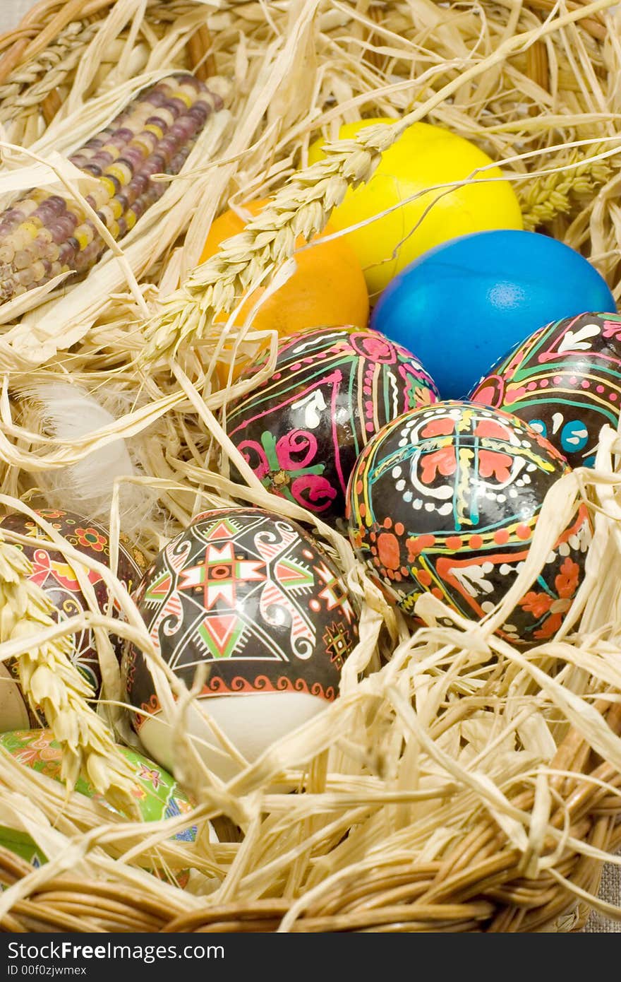 Easter eggs in straw nest