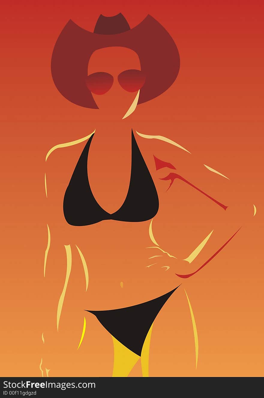 An illustration with a silhouette of a girl against a red-and-orange background. An illustration with a silhouette of a girl against a red-and-orange background