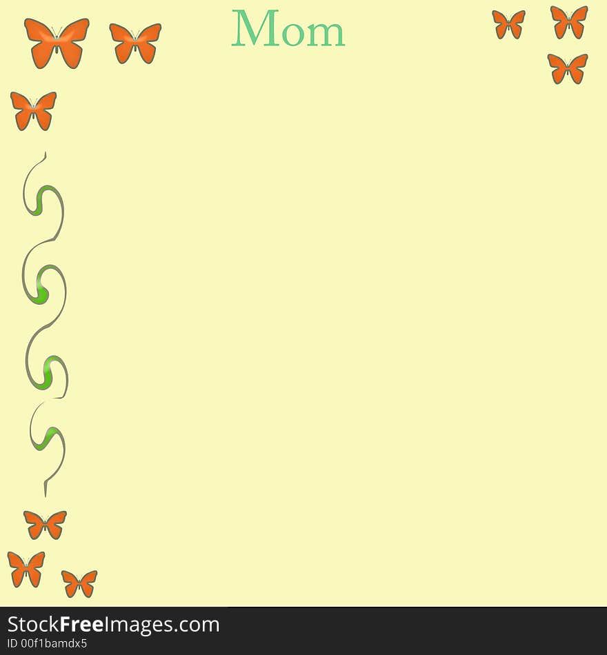 Abstract pastel butterflies and vines border on yellow background. Abstract pastel butterflies and vines border on yellow background