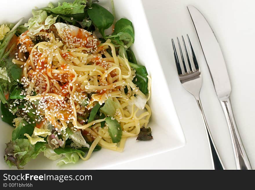 Plate with healthy salad and noodles. Plate with healthy salad and noodles