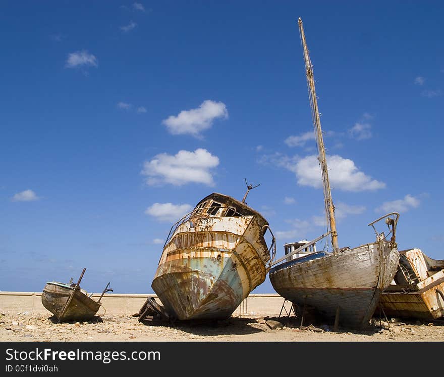 Boats graveyard in Jaffa arbor. Boats graveyard in Jaffa arbor.