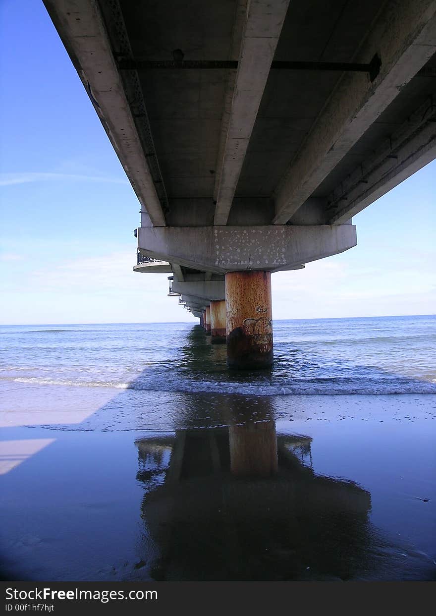 Steel columns of the pier in Miedzyzdroje