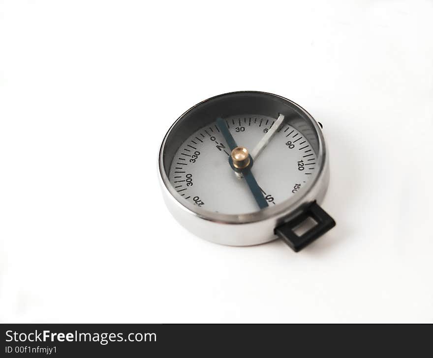 Closeup of isolated compass with white background