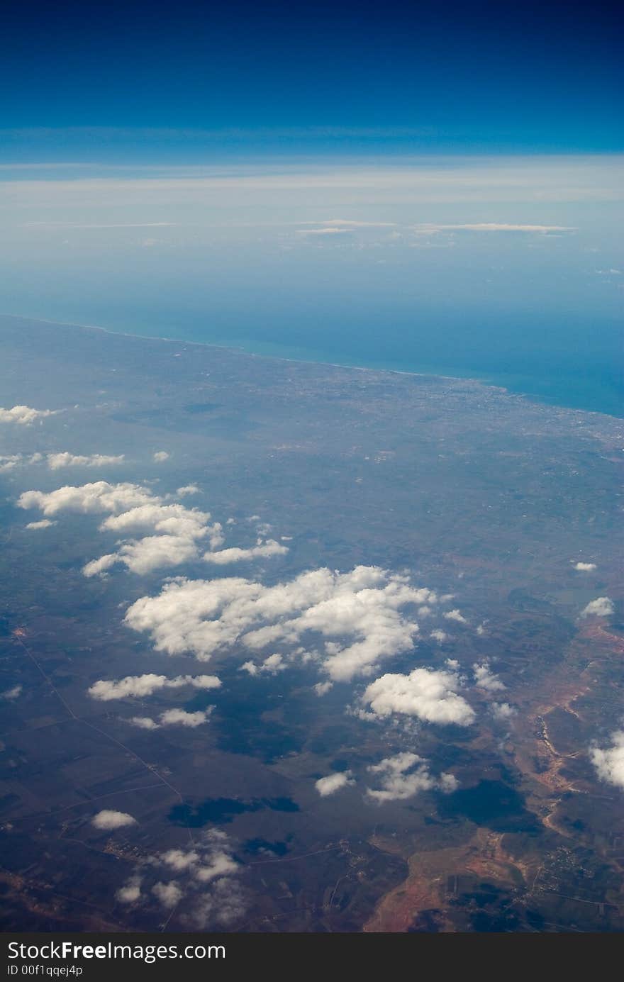 Cloudy sky over Morocco from an airplane