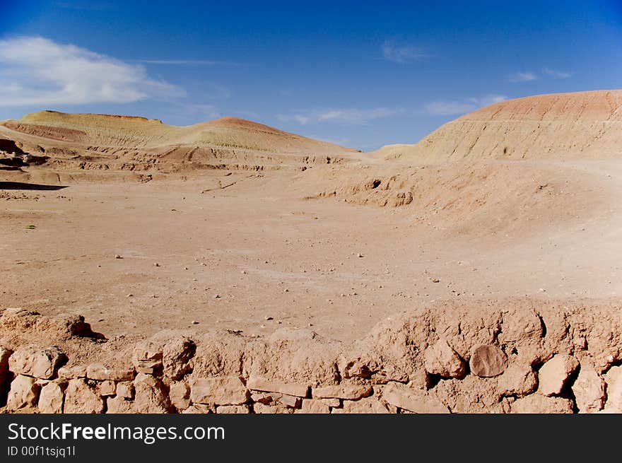 Moroccan desertic landscape near Ait Benhaddou Kasbah