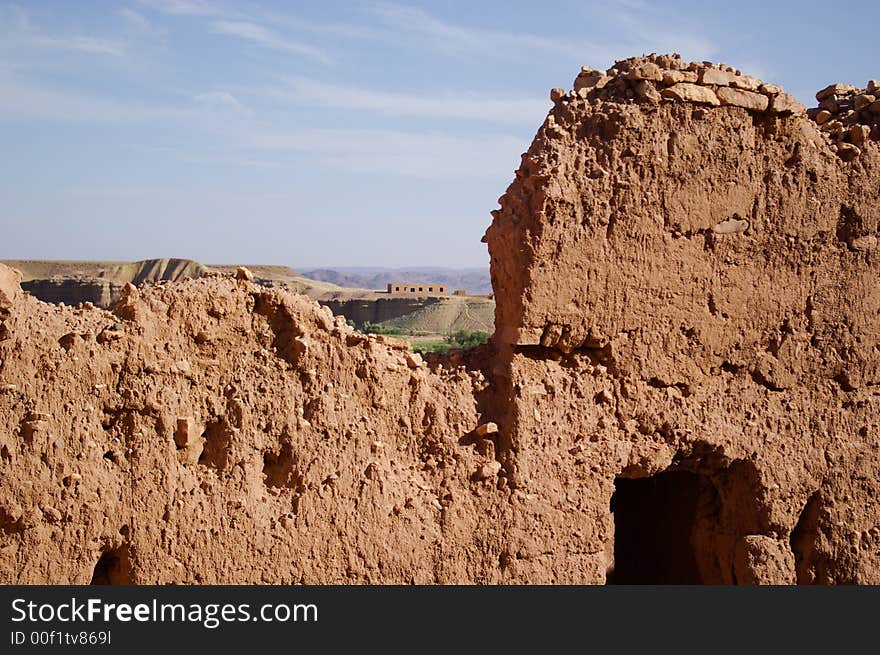 Moroccan desertic landscape near Ait Benhaddou Kasbah