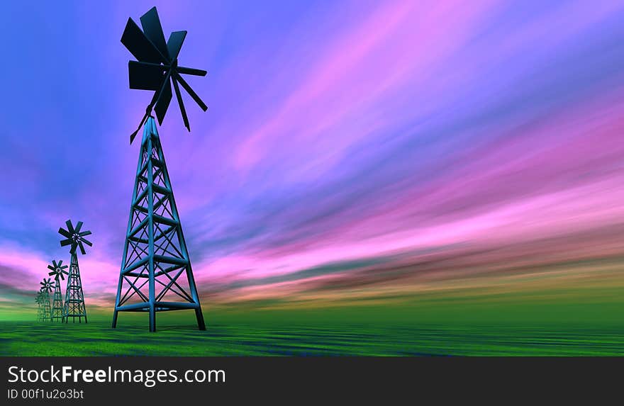 Windmills - computer generated 3d image