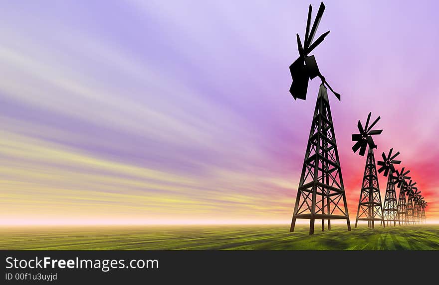 Windmills - computer generated 3d image