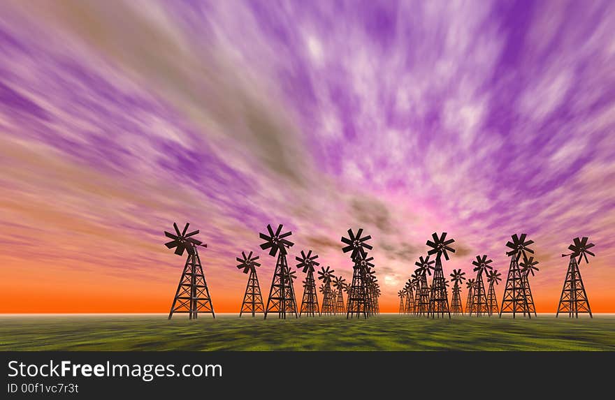 Windmills - computer generated 3d image