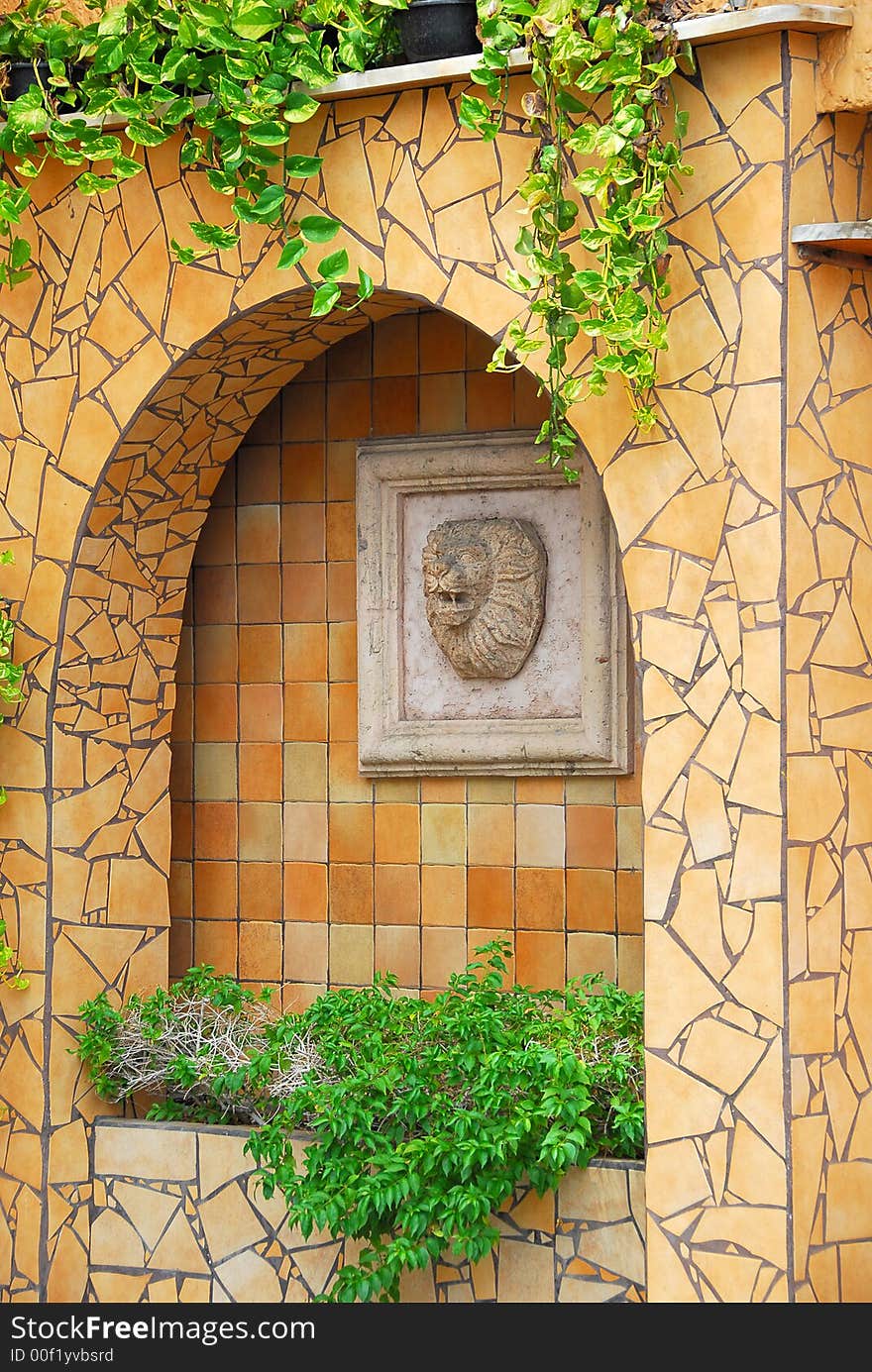 Exotic architecture representing a small fountain under a patio. Exotic architecture representing a small fountain under a patio