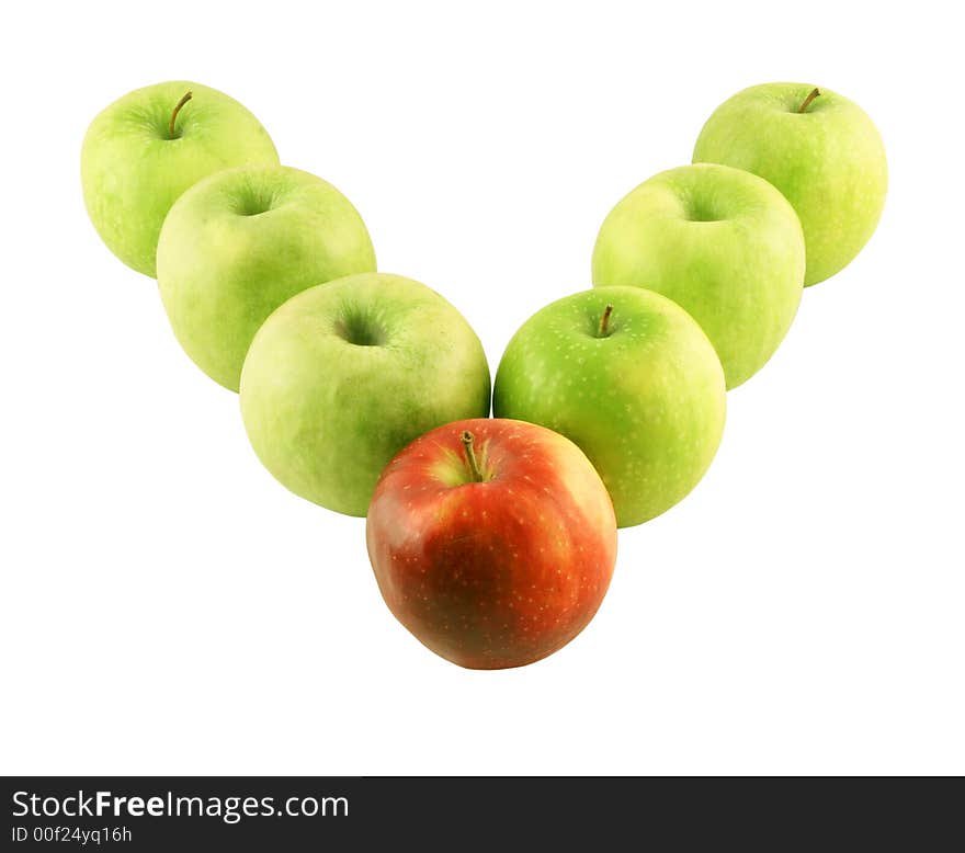 Green apples set on a white background