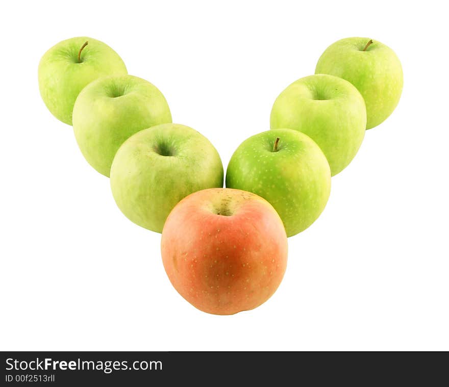 Green apples set on a white background