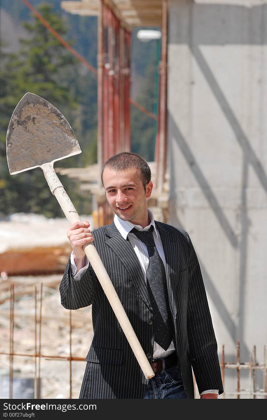 Boss smiling and holding paddle. Boss smiling and holding paddle