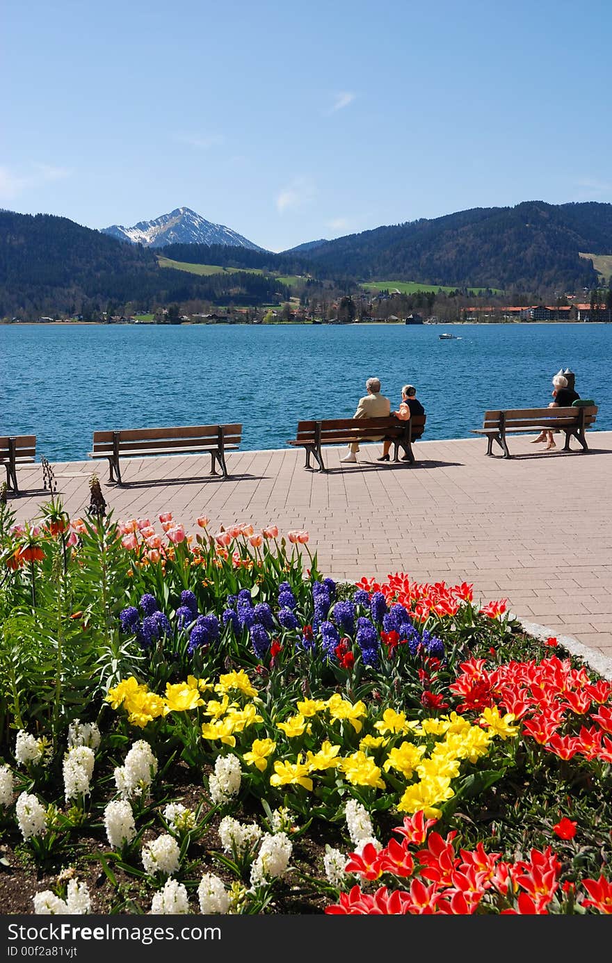 Relaxing at a mountain lake in bavaria