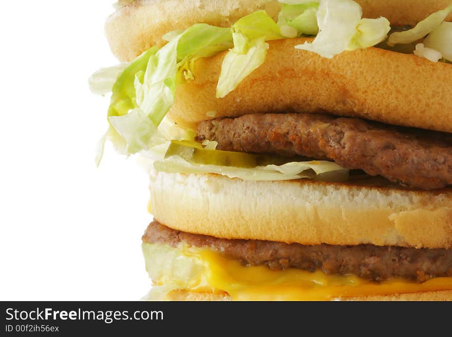 Hamburger close-up isolated over a white background