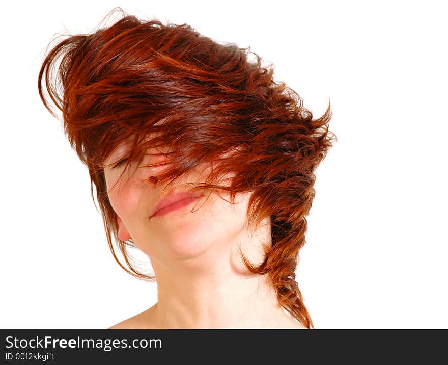 Tossing Red hair in a studio cute woman. Tossing Red hair in a studio cute woman