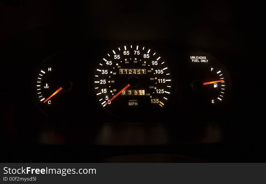 Photo of a lit up speedometer