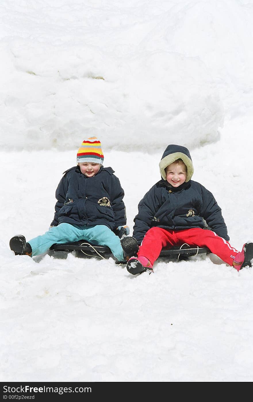 Girls on sledge