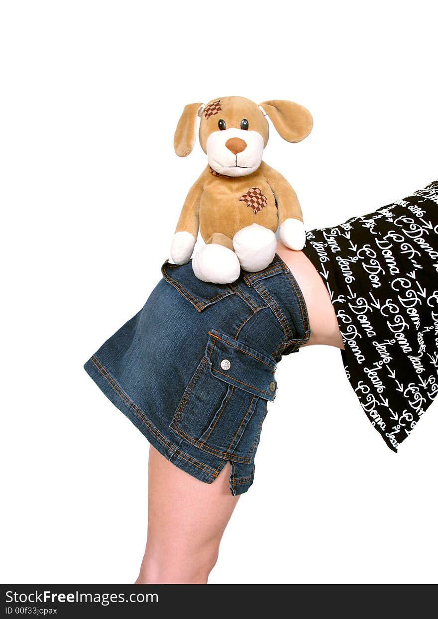 Soft toy dog and girl