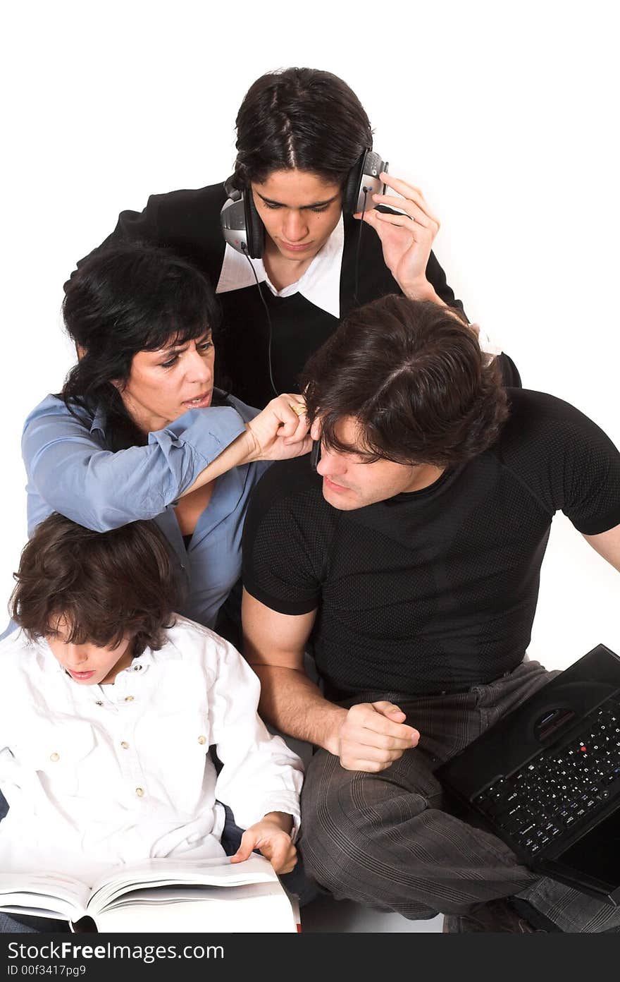 Happy family spending time together over white background. Happy family spending time together over white background