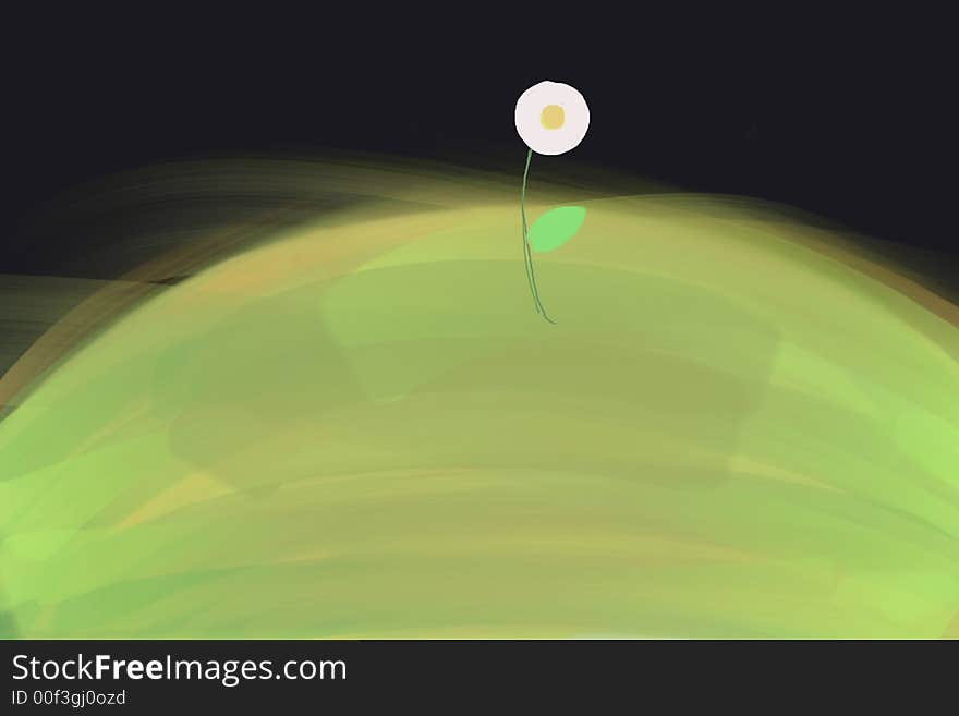 Flower on green earth with black background illustration.