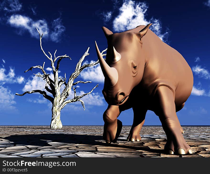 An image of an Rhino against an African background. An image of an Rhino against an African background.