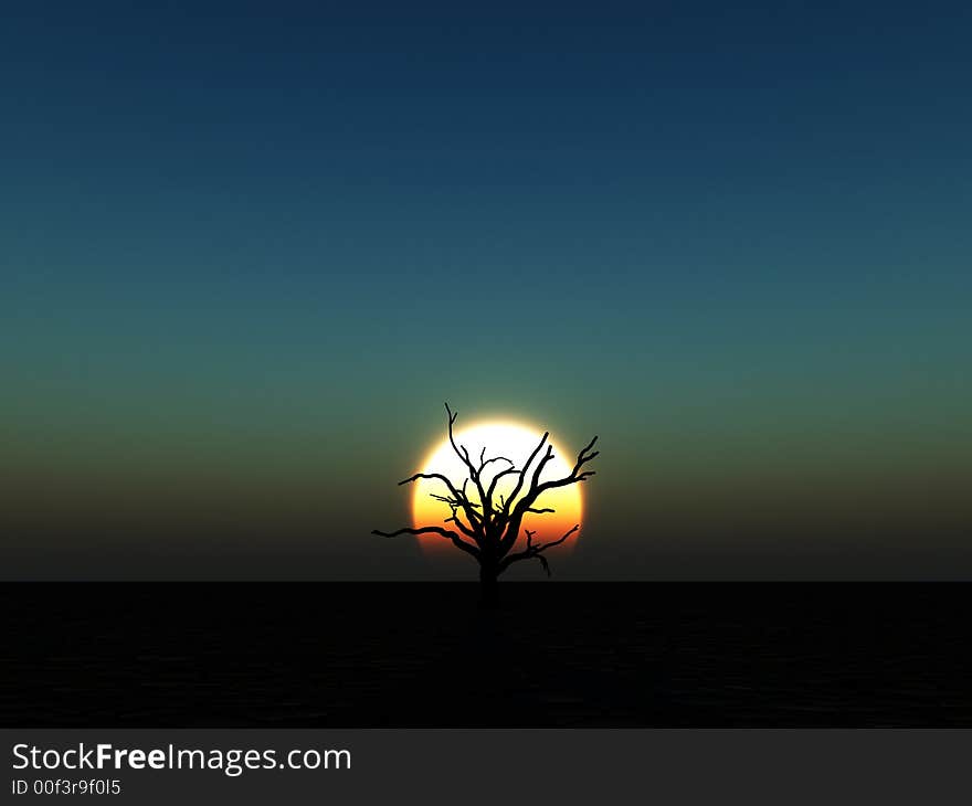 An image of a bare tree in a desert landscape. An image of a bare tree in a desert landscape.