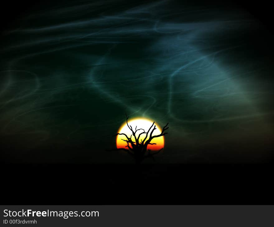 An image of a bare tree in a desert landscape. An image of a bare tree in a desert landscape.