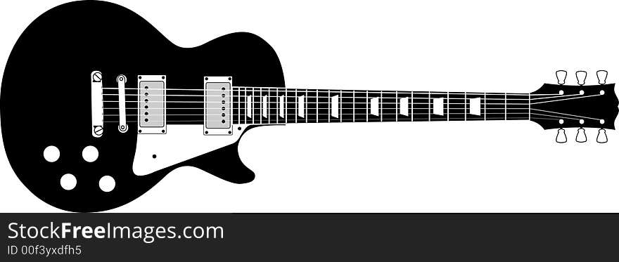 A detailed drawing of a solid-body electric guitar. A detailed drawing of a solid-body electric guitar