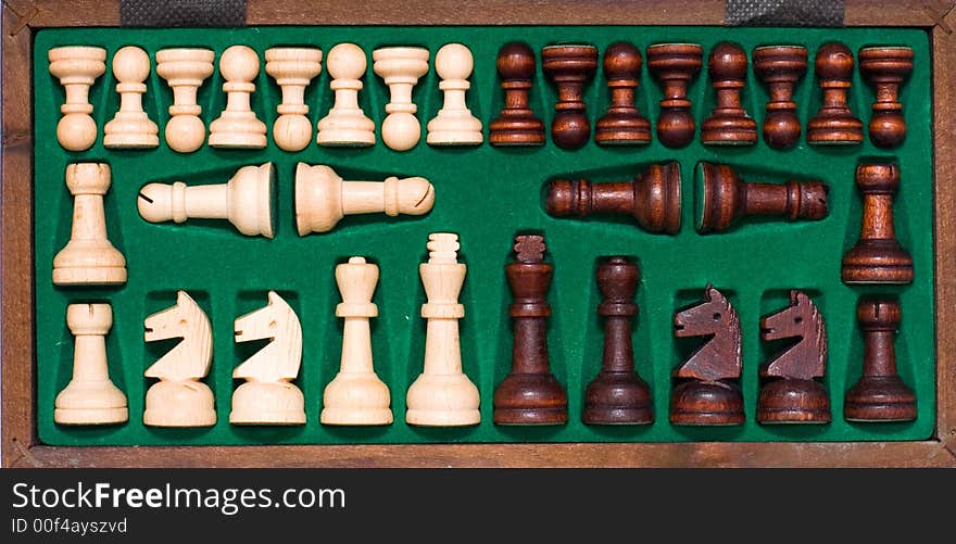 Chess Pieces in Wooden Box