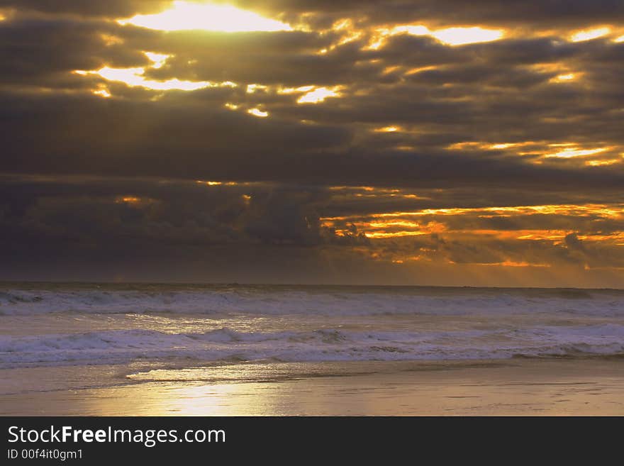 A rich red sunset over the ocean