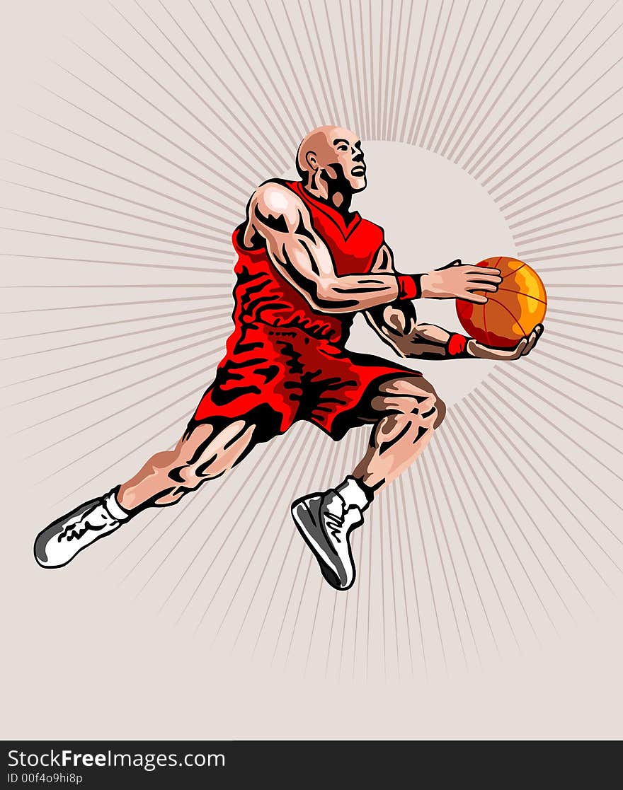 Illustration on a basketballer executing a lay up shot. Illustration on a basketballer executing a lay up shot