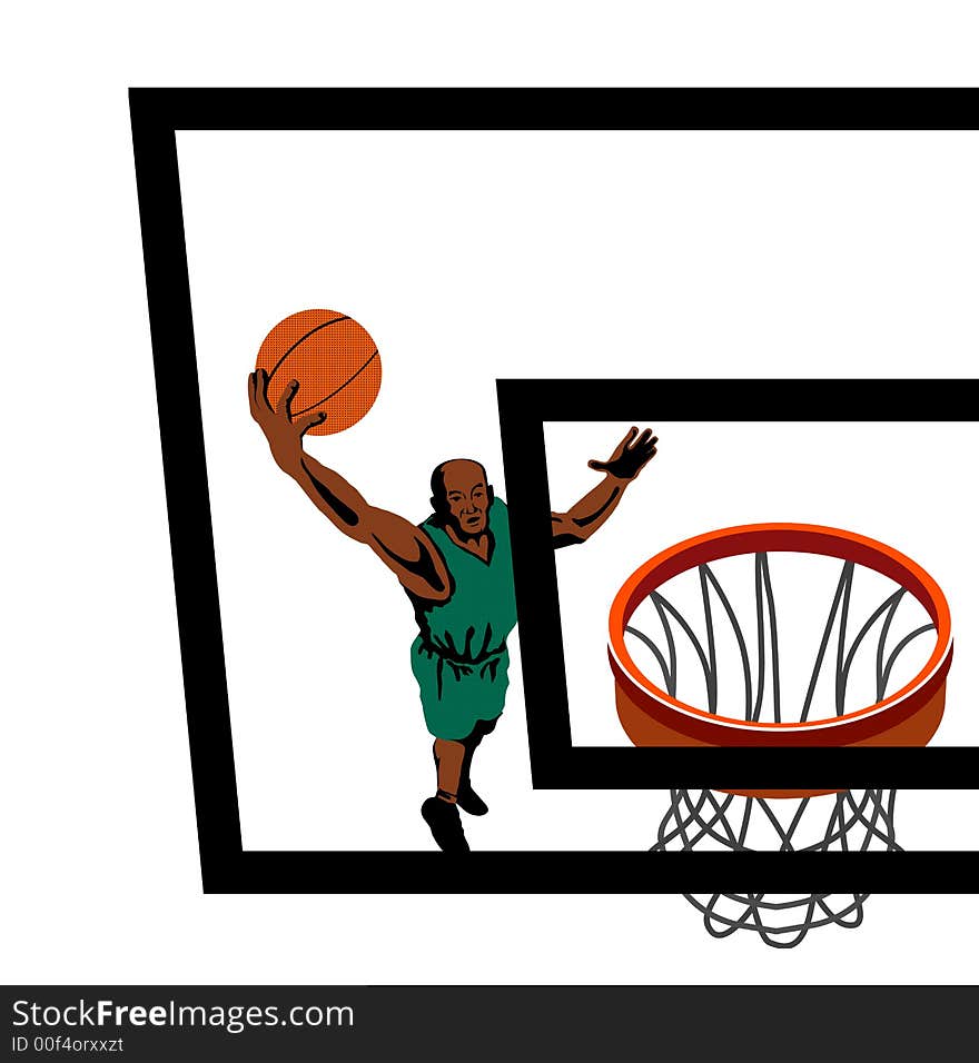 Illustration on a basketballer executing a lay up shot viewed from above. Illustration on a basketballer executing a lay up shot viewed from above