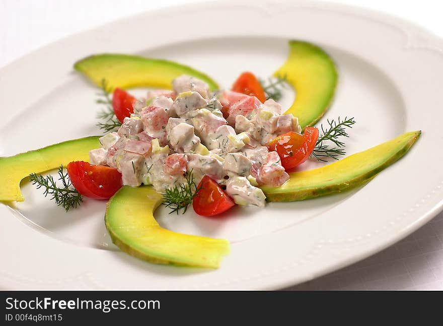 Chopped pork meat with avocado