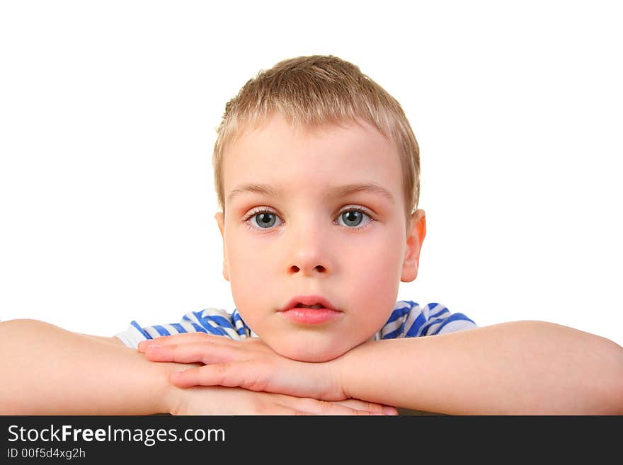 Boy with hands on a white background