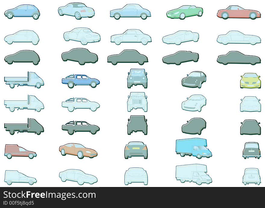 Lots of car and truck illustrations. Lots of car and truck illustrations