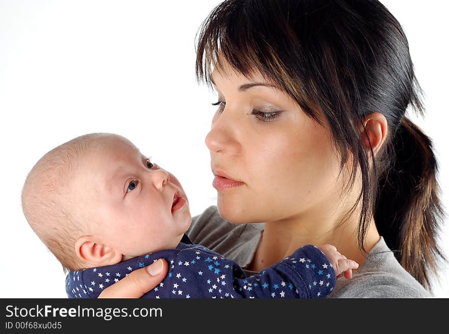 Mother and sweet girl on white background. Mother and sweet girl on white background