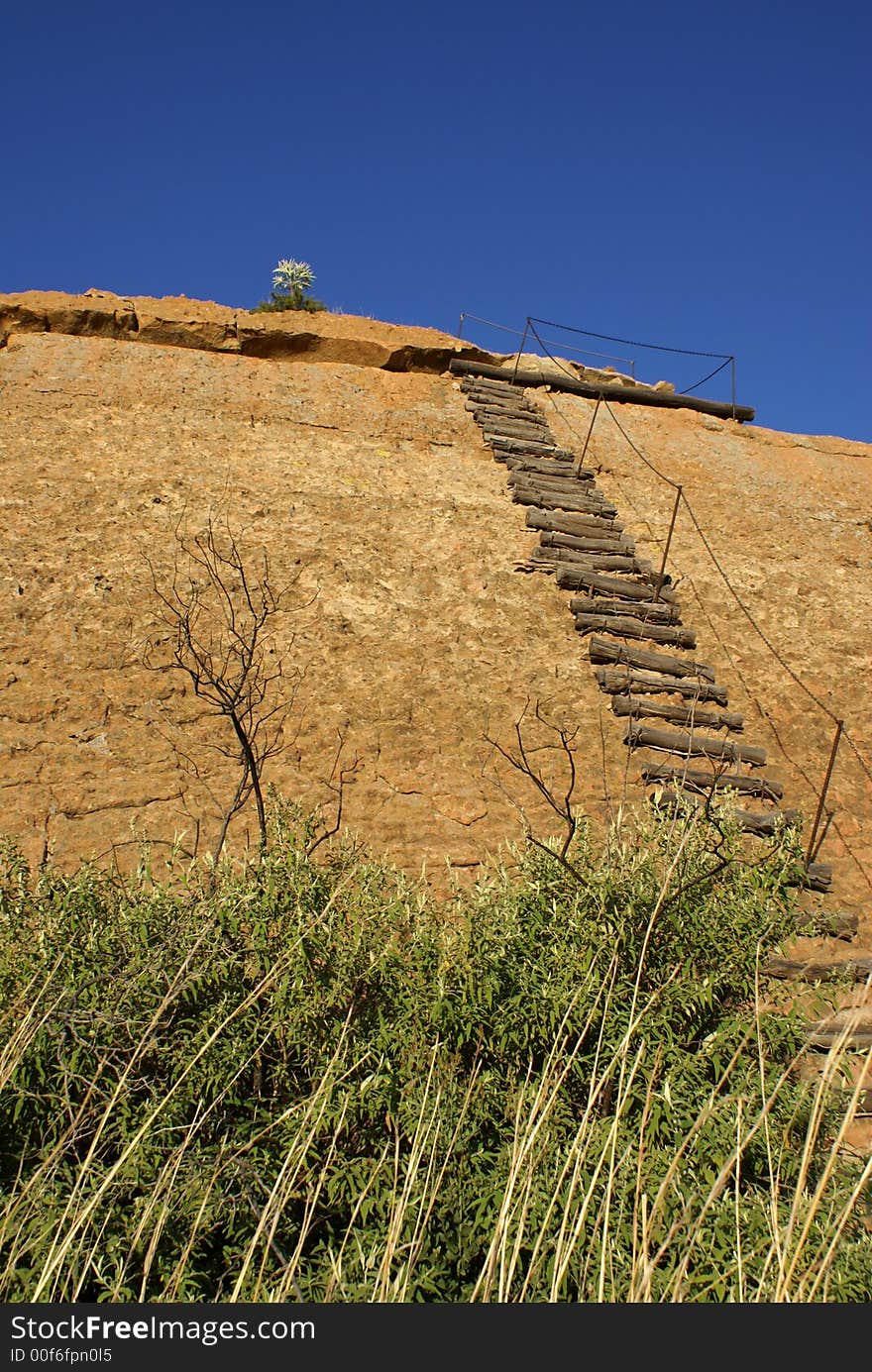 Staiway up a steep stone hill. Staiway up a steep stone hill.